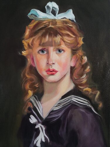 Portrait of a Little Girl with a bow in her hair by Jane Lantsman, Painting for Sale on Select