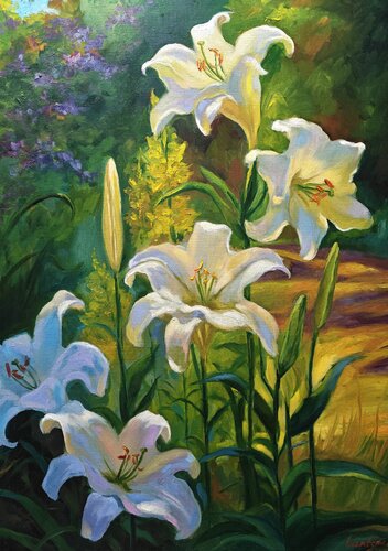 Lilies in Bloom by Jane Lantsman, Painting for Sale on Select