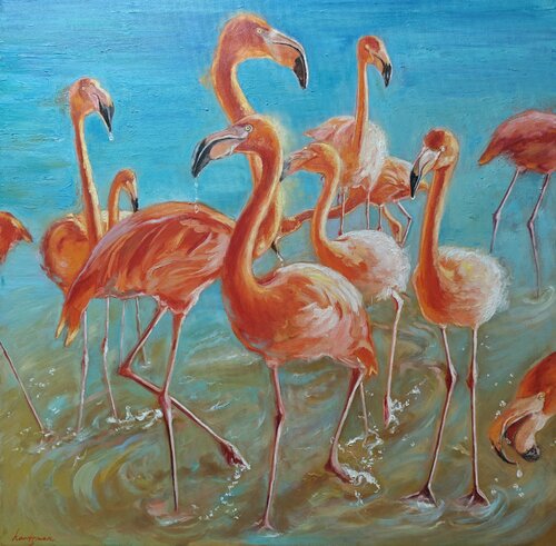 Flamingo Dance by Jane Lantsman, Painting for Sale on Select