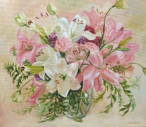 A bouquet of delicate lilies by Jane Lantsman, Painting for Sale on Select