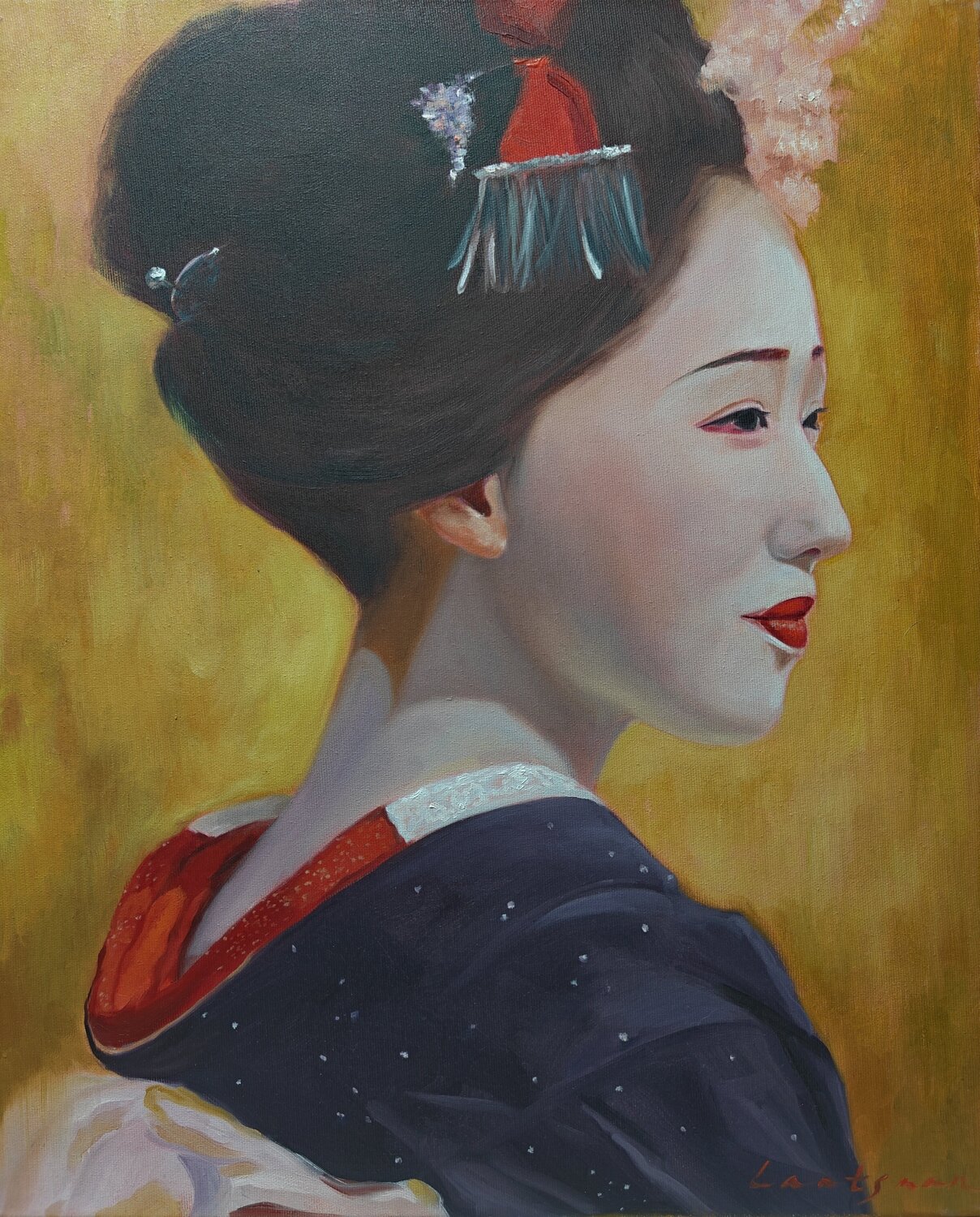 Geisha in kimono Jane Lantsman Original painting for sale