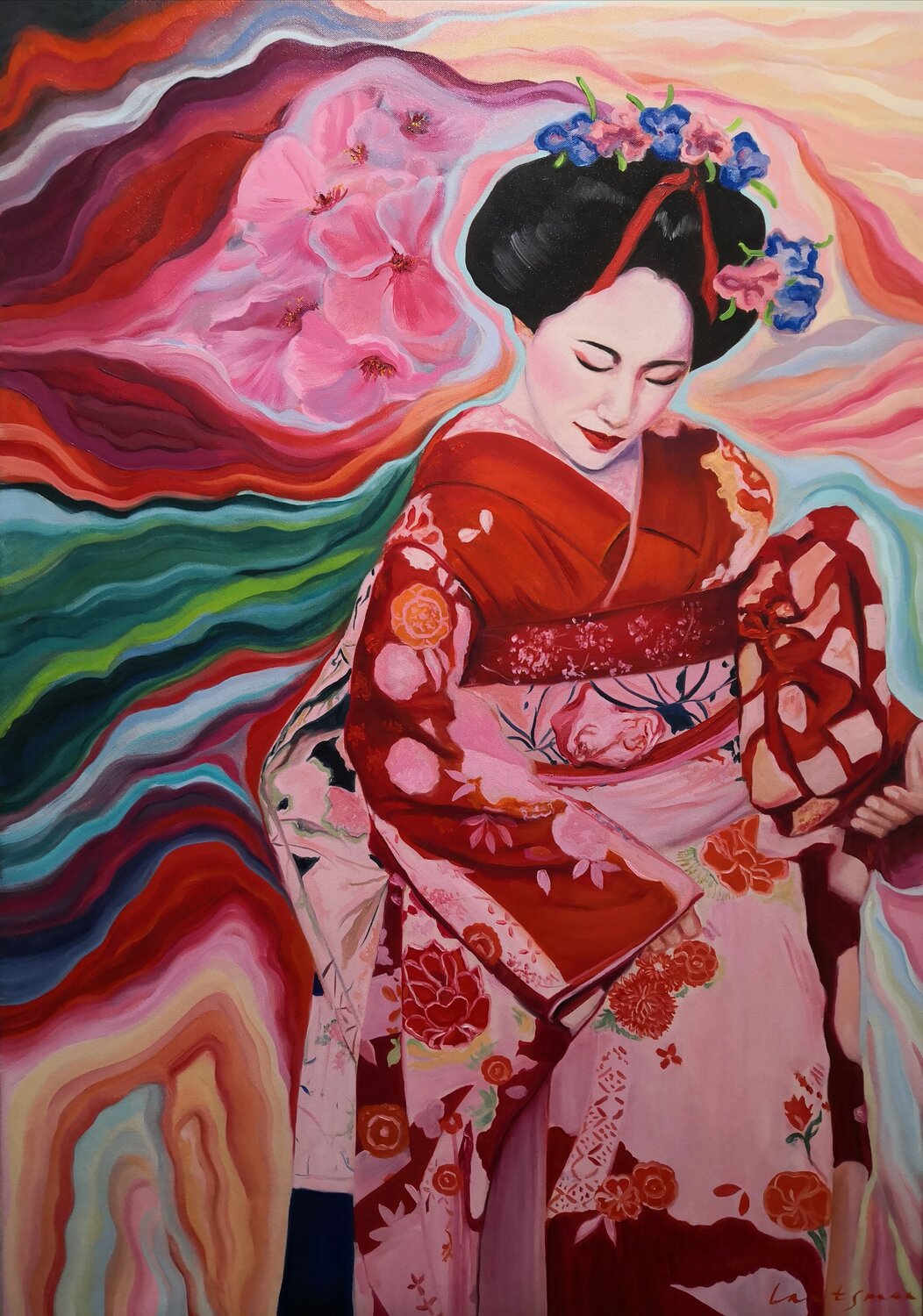 The magical world of geisha Jane Lantsman Original painting for sale