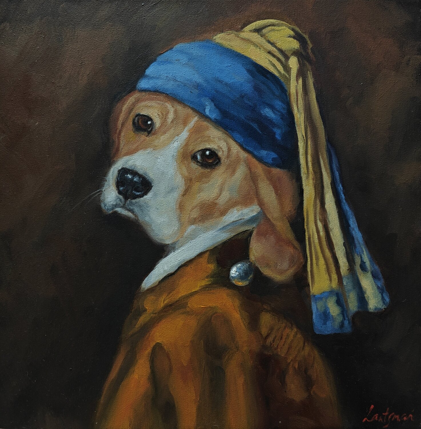 The dog with a Pearl Earing Jane Lantsman Original painting for sale