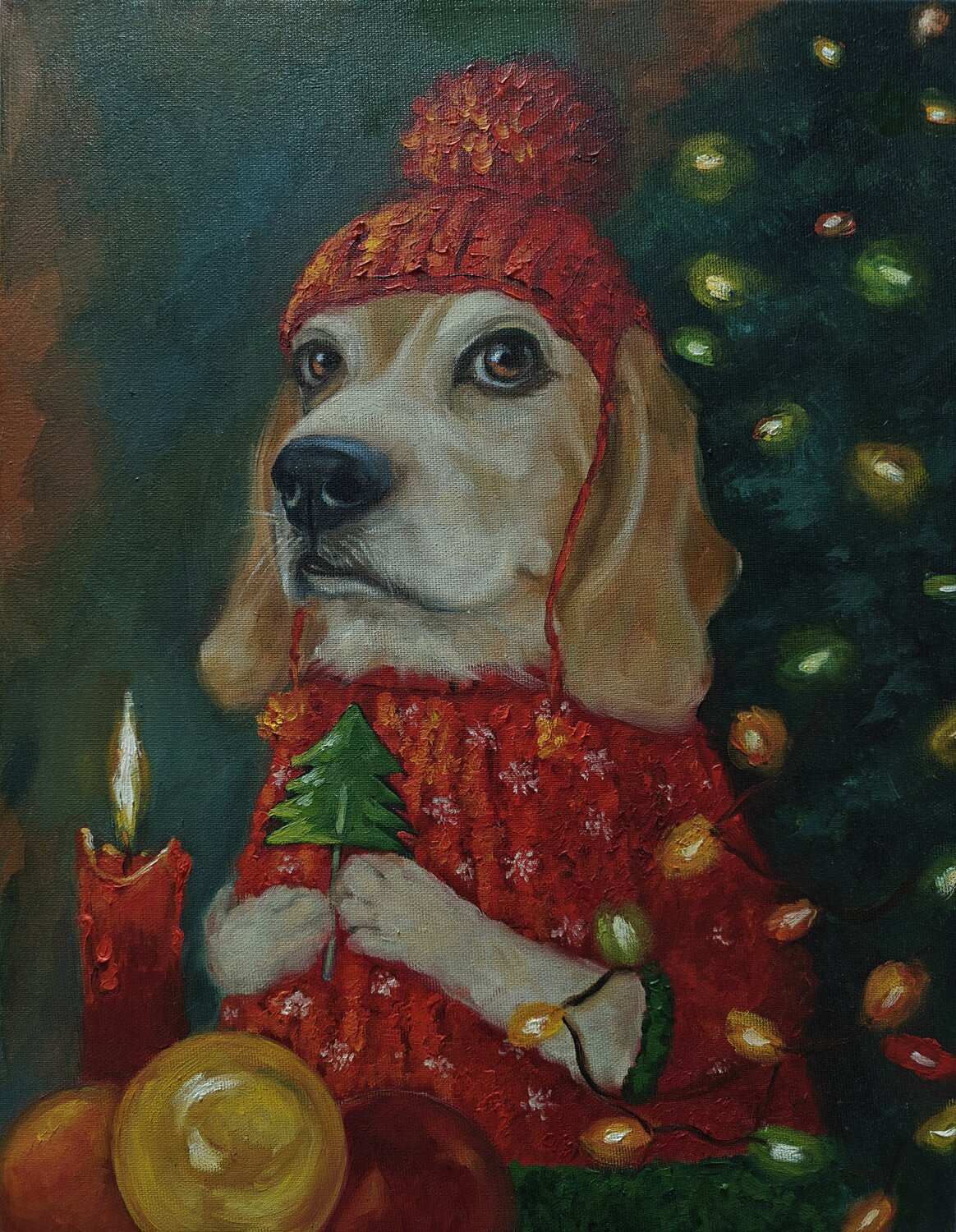 New Year Beagle Jane Lantsman Original painting for sale