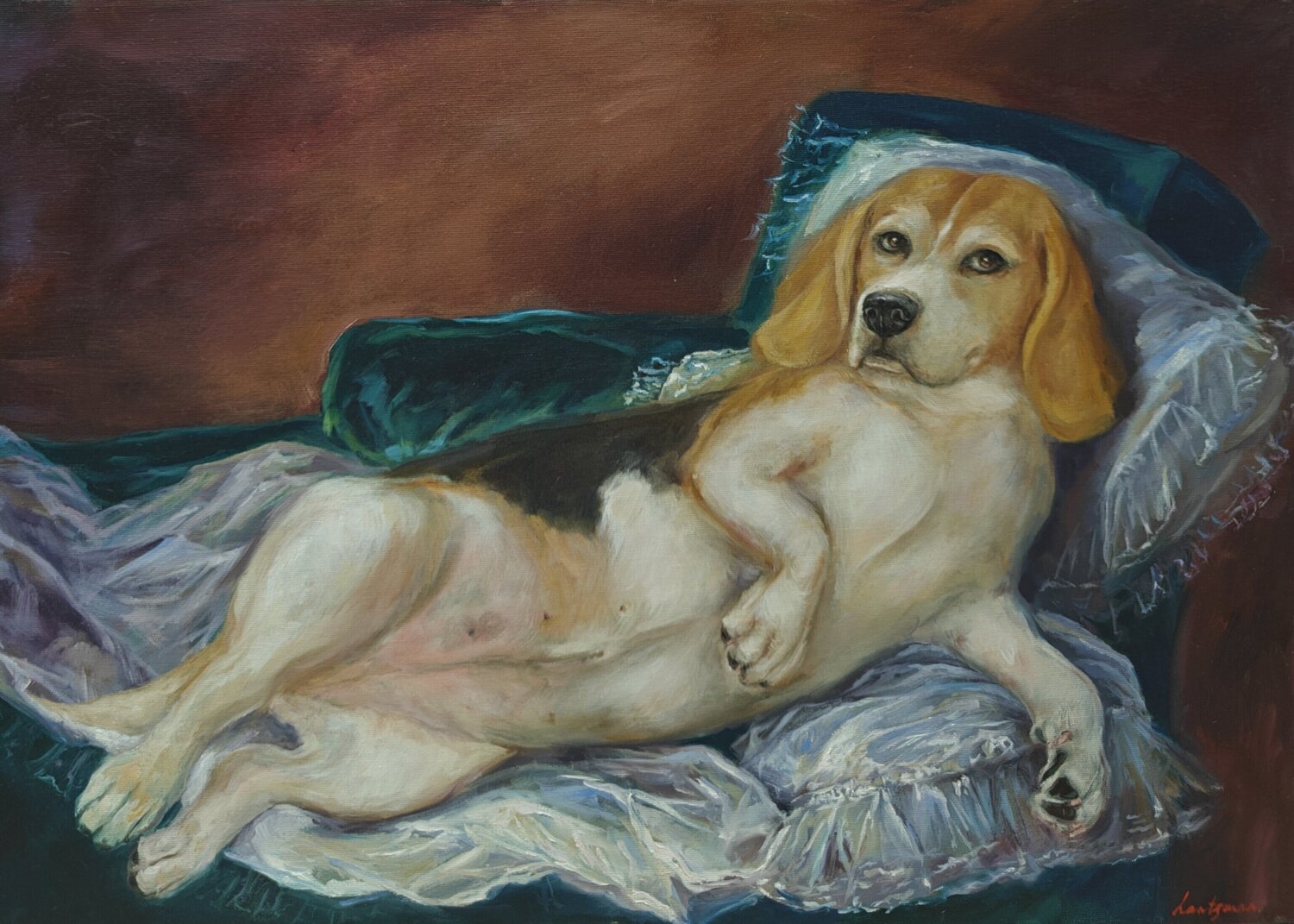 The Nude Beagle Jane Lantsman Original painting for sale
