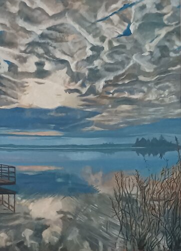 Alba sul Lago di Varese by Luigi Abbiati, Painting for Sale on Select