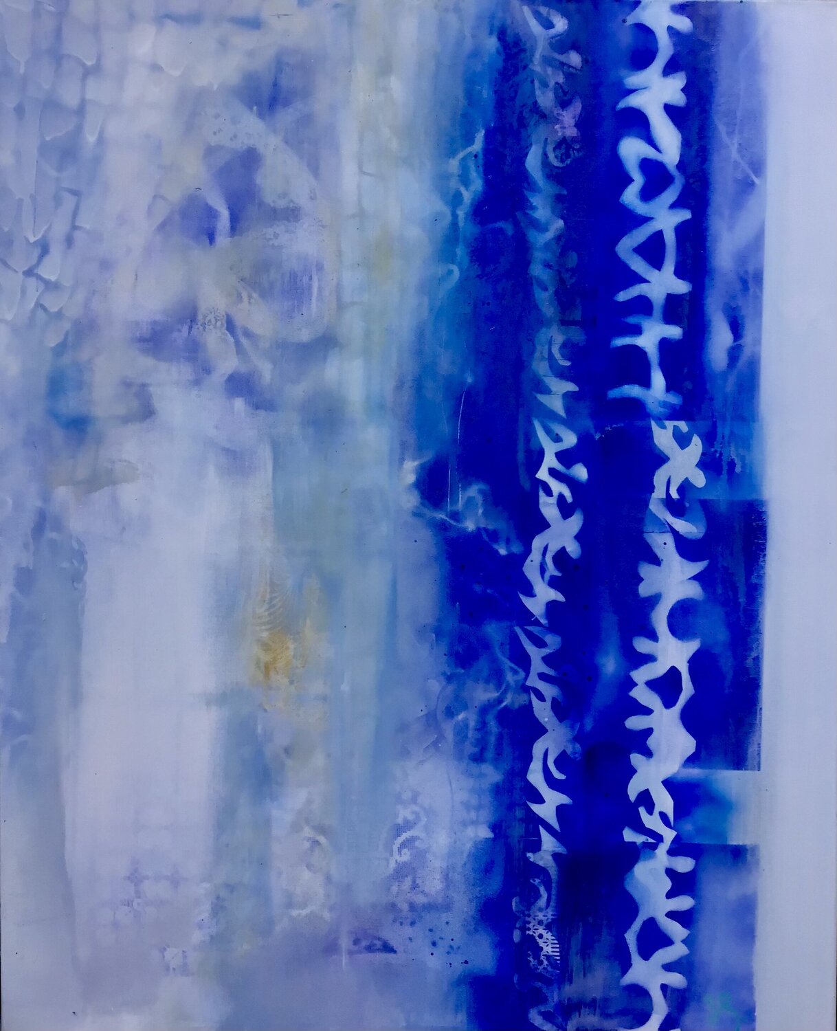 Les rideaux bleus d’Ilona Sarah Lanyi Original painting for sale