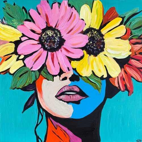 FLOWERS ARE IN THE HAIR by Claudia Sauter, Painting for Sale on Select