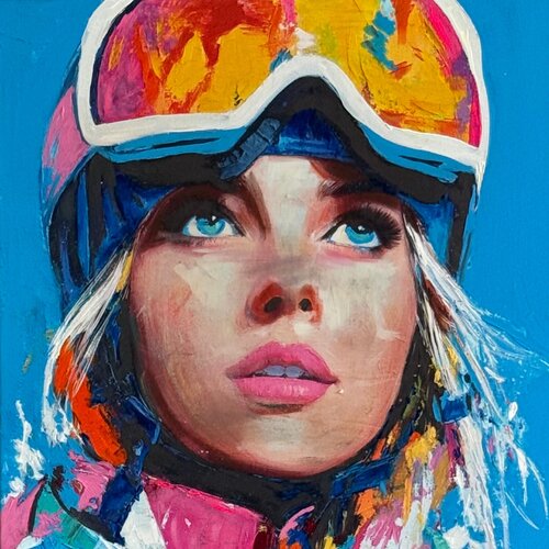 SKIING IN THE BLUE by Claudia Sauter, Painting for Sale on Select