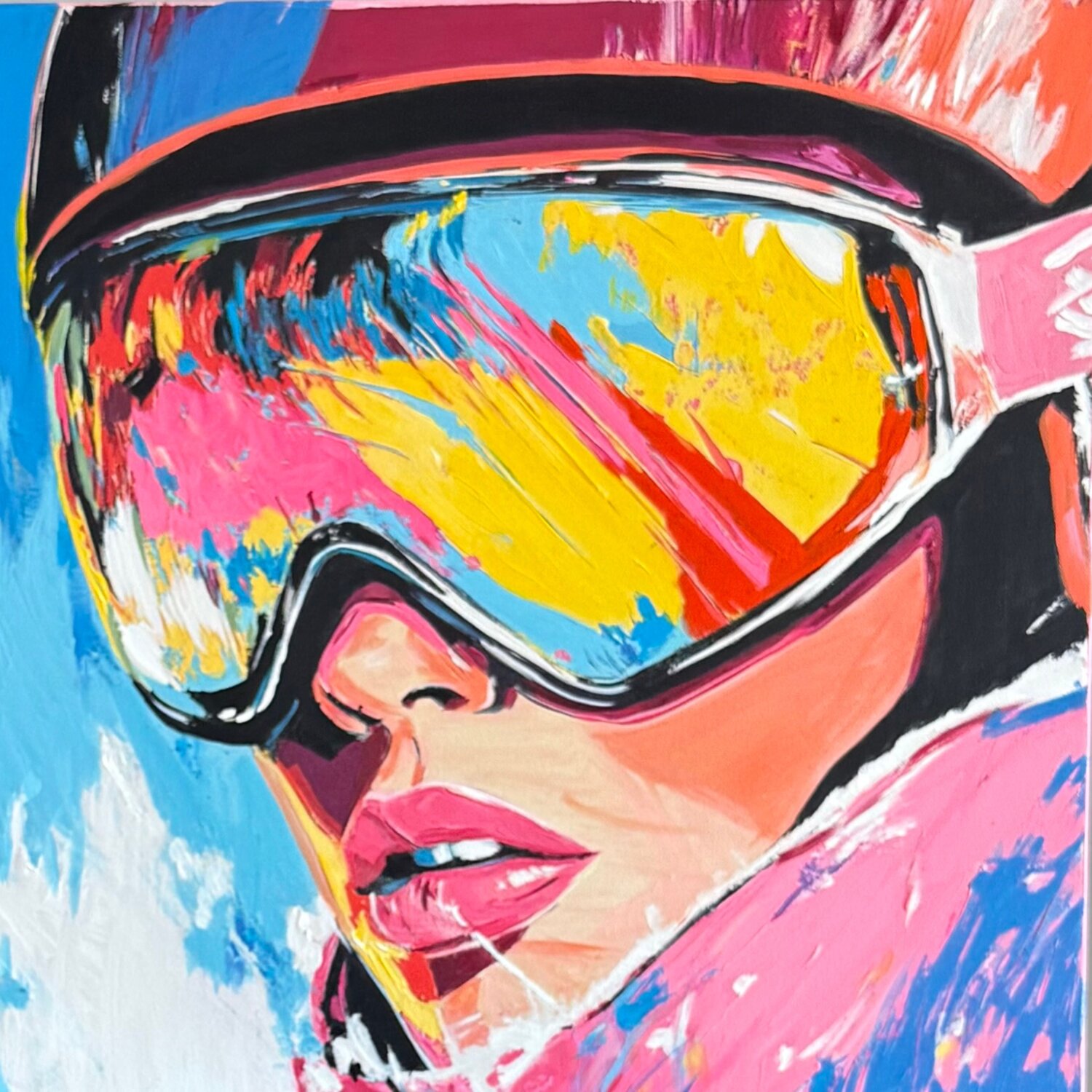 FASHION IN THE MOUNTAINS SKIING Claudia Sauter Original painting for sale