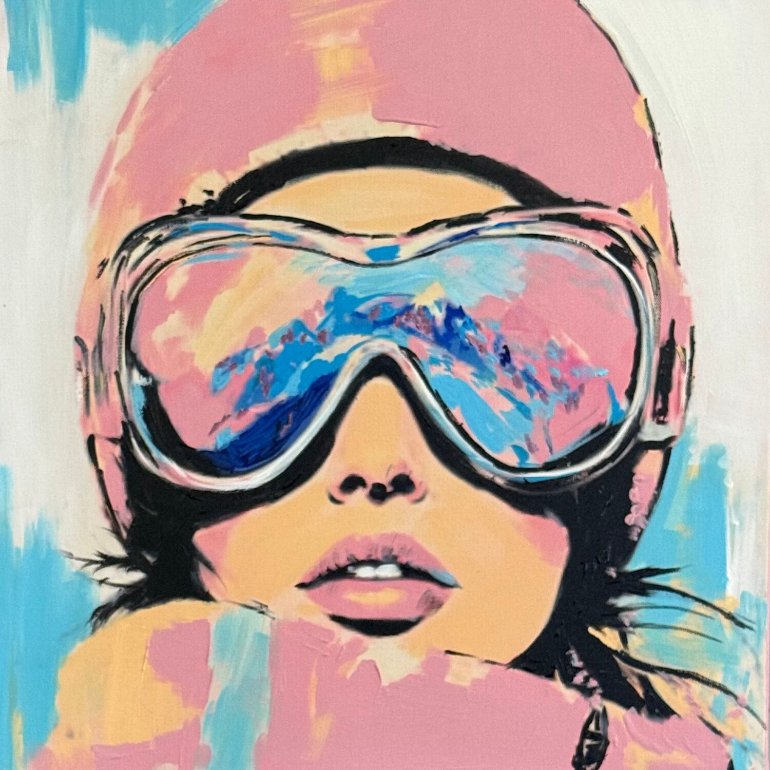 SNOW BUNNY IN PINK Claudia Sauter Original painting for sale