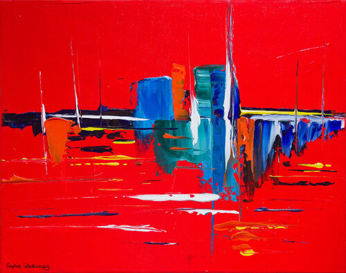 SOLEIL ROUGE (Série Toile semi-abtraite) by Sophie Queuniez, Painting for Sale on Select