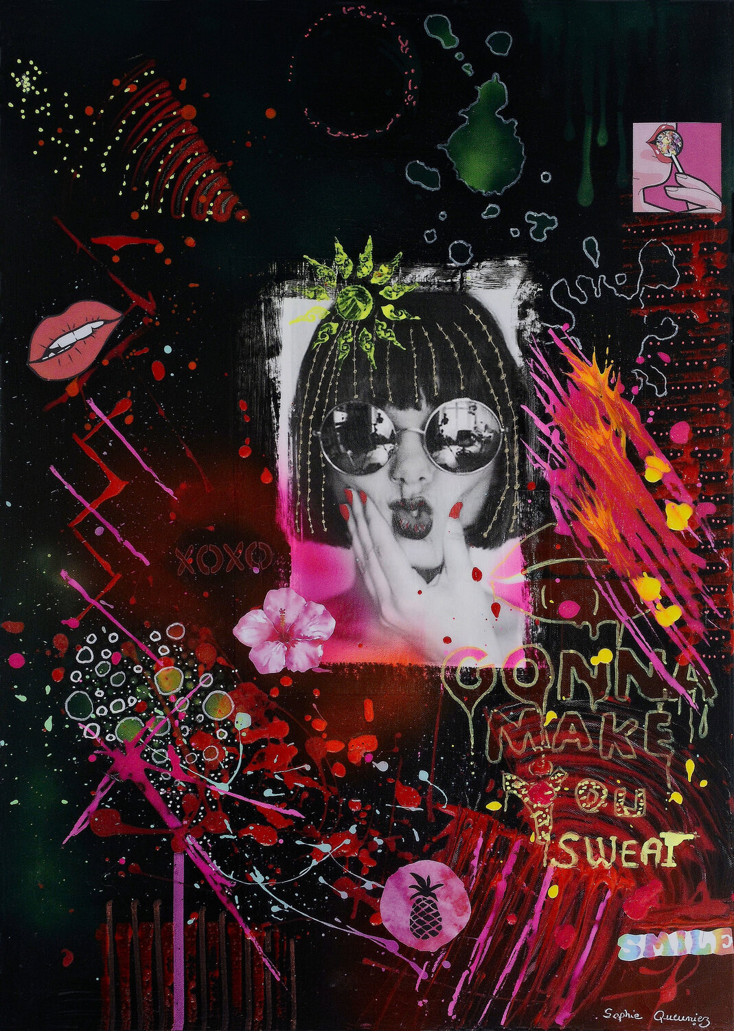 SUMMER VIBES (Série Portrait Pop Art) Sophie Queuniez Original painting for sale