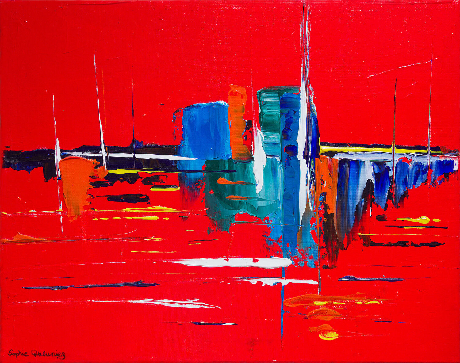 SOLEIL ROUGE (Série Toile semi-abtraite) Sophie Queuniez Original painting for sale