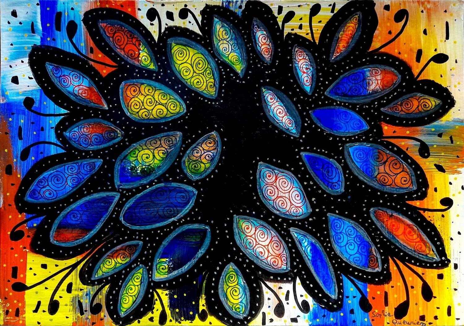 LEAVES COLLECTION (Série Art naif) Sophie Queuniez Original painting for sale