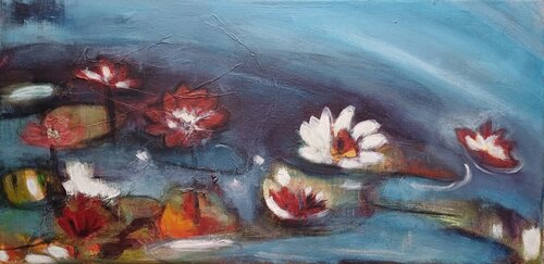 Seerosen, blau by Andrea Finck, Painting for Sale on Select