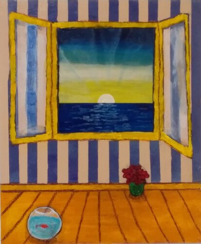 WINDOW OVERLOOKING THE SEA by Vincenzo Cesetti, Painting for Sale on Select