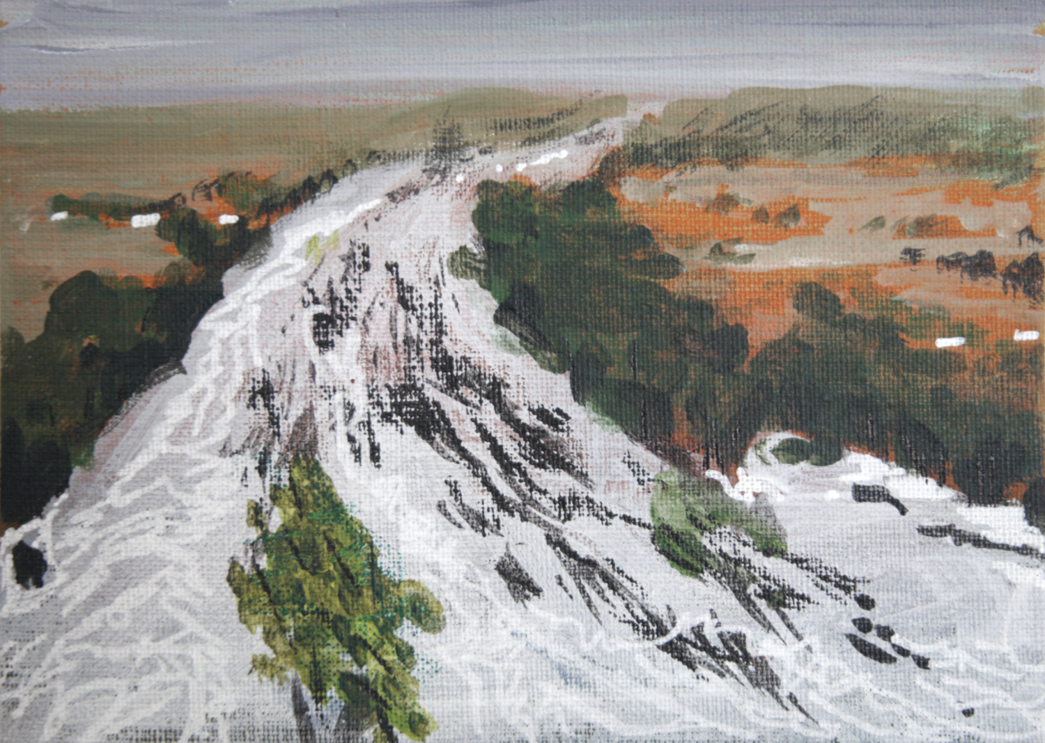 Unnatural history - Deadly flooding Texas Susie Wright Original painting for sale