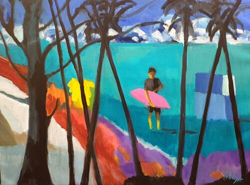 Le surfeur pensif by Michel Phelippeau, Painting for Sale on Select