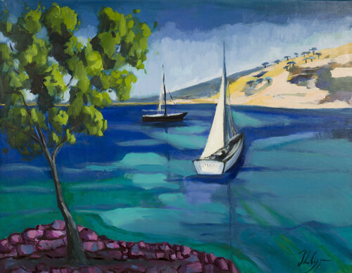 Le calme dans la calanque by Michel Phelippeau, Painting for Sale on Select