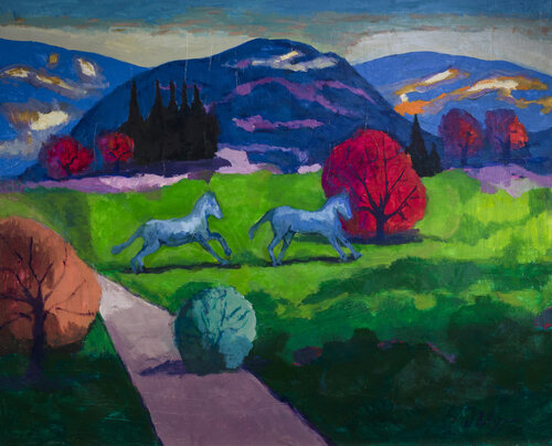 Landscape with horses by Michel Phelippeau, Painting for Sale on Select