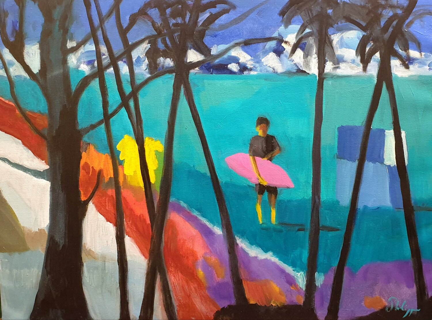 Le surfeur pensif Michel Phelippeau Original painting for sale