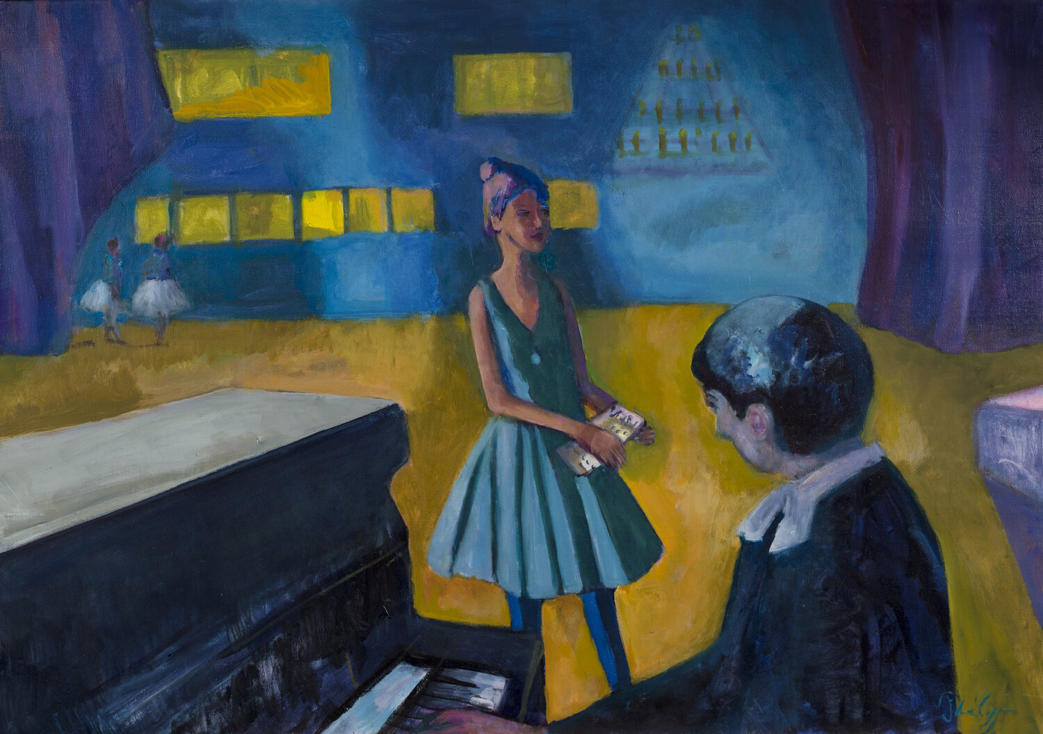 La danseuse et le pianiste Michel Phelippeau Original painting for sale