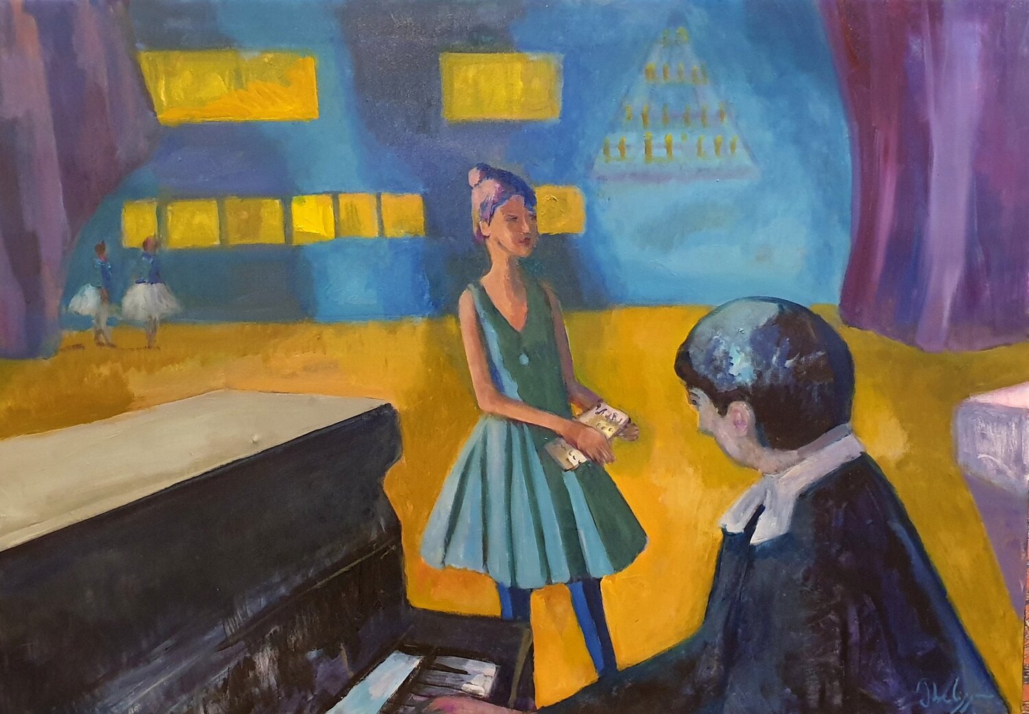La danseuse et le pianiste Michel Phelippeau Original painting for sale