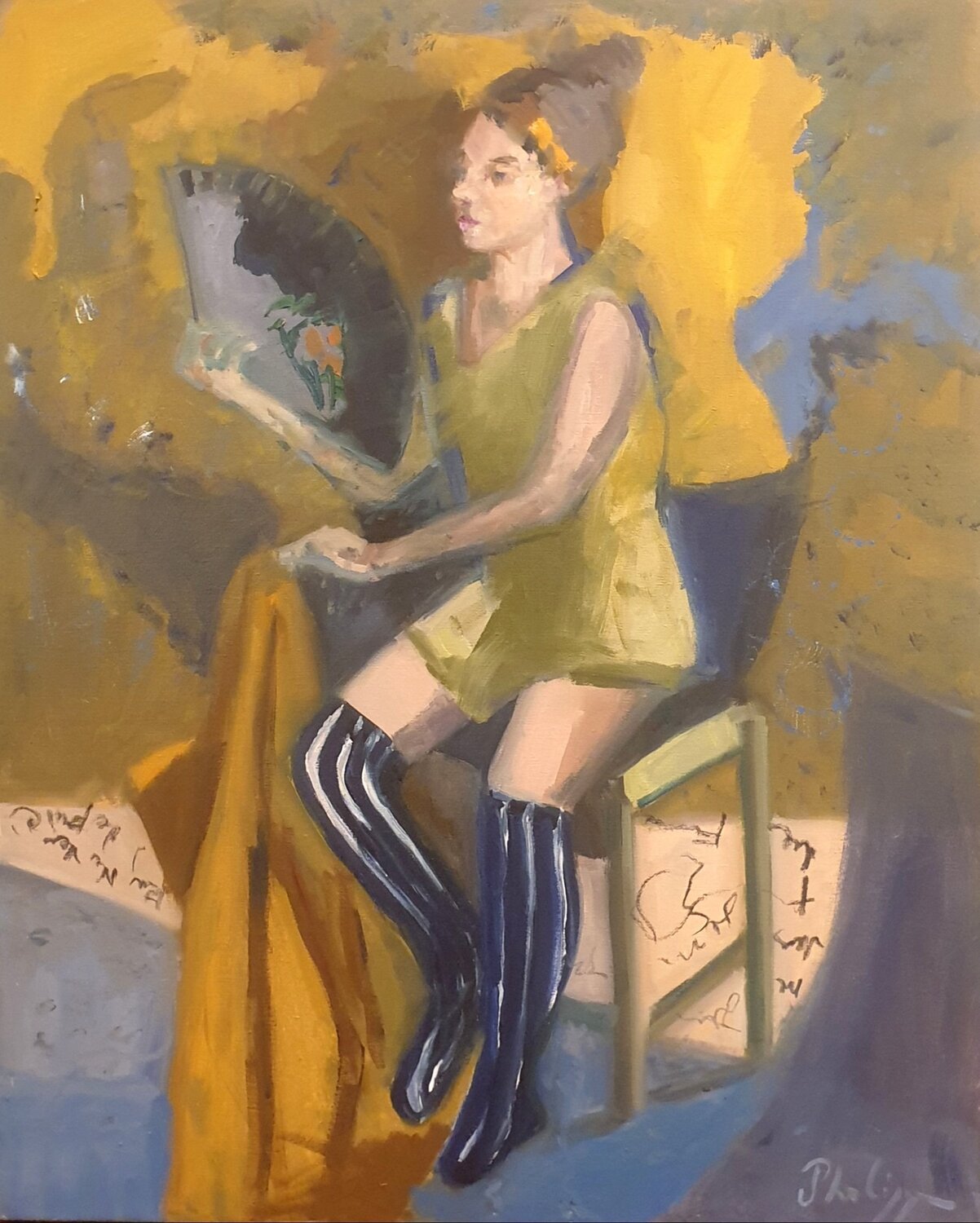 La cantatrice encartée Michel Phelippeau Original painting for sale