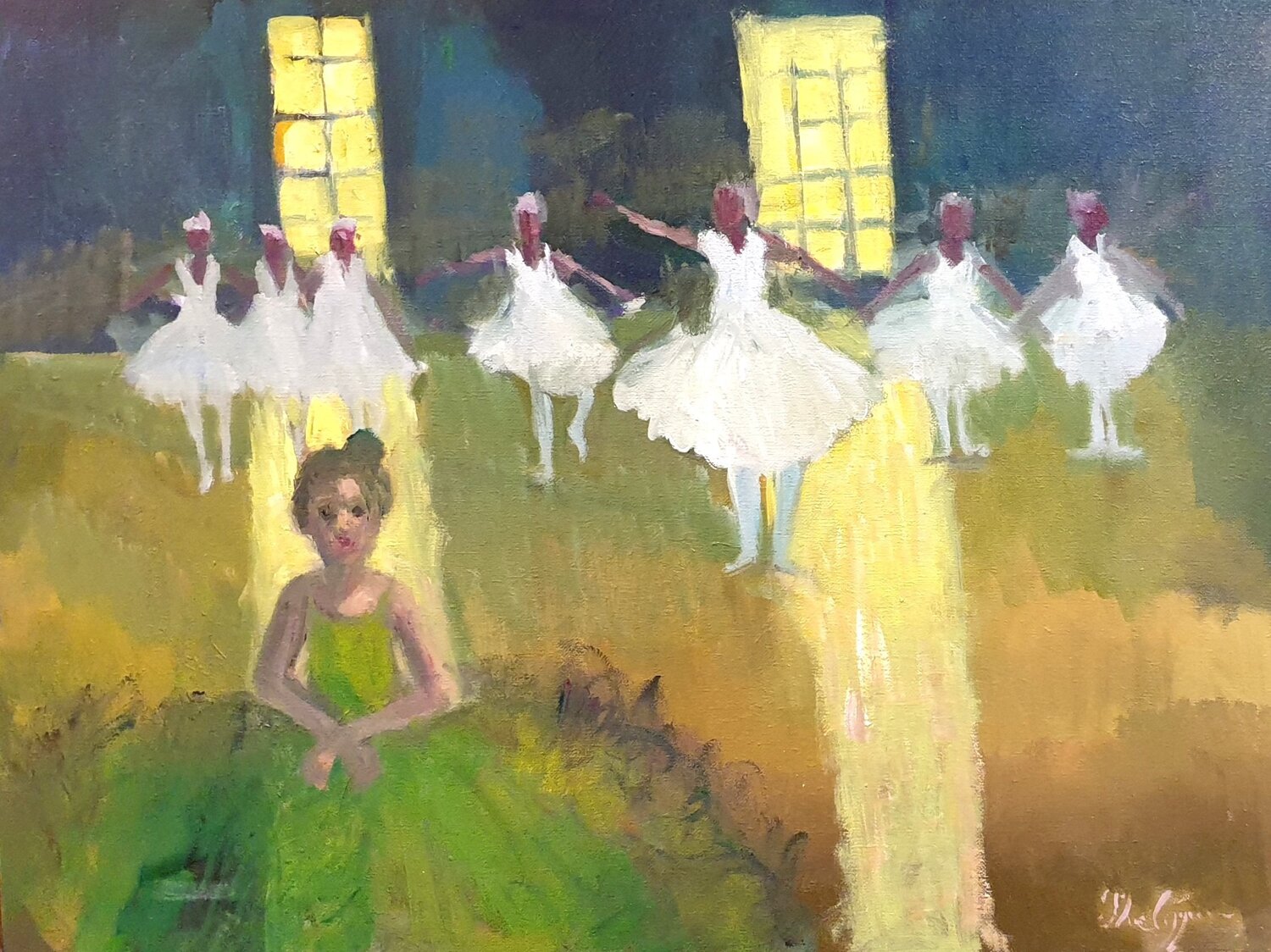 La ballerine verte Michel Phelippeau Original painting for sale