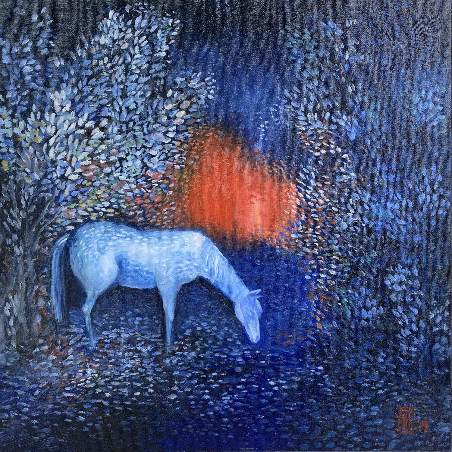 CHEVAL BLANC EDITH NURLA Original painting for sale