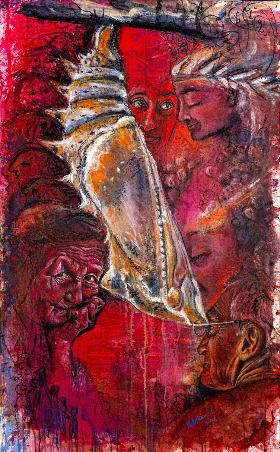 Die Puppe des Trauermantels (Nymphalis antiopa L.) Wirbelart Original painting for sale
