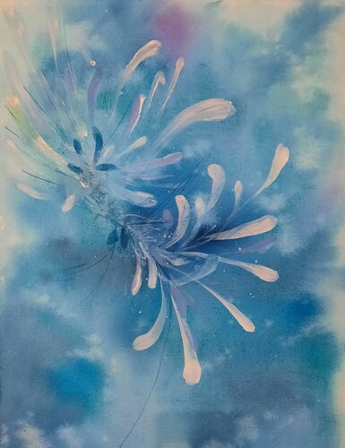 Fiori bianchi su sfondo azzurro by Paola Morandi, Painting for Sale on Select