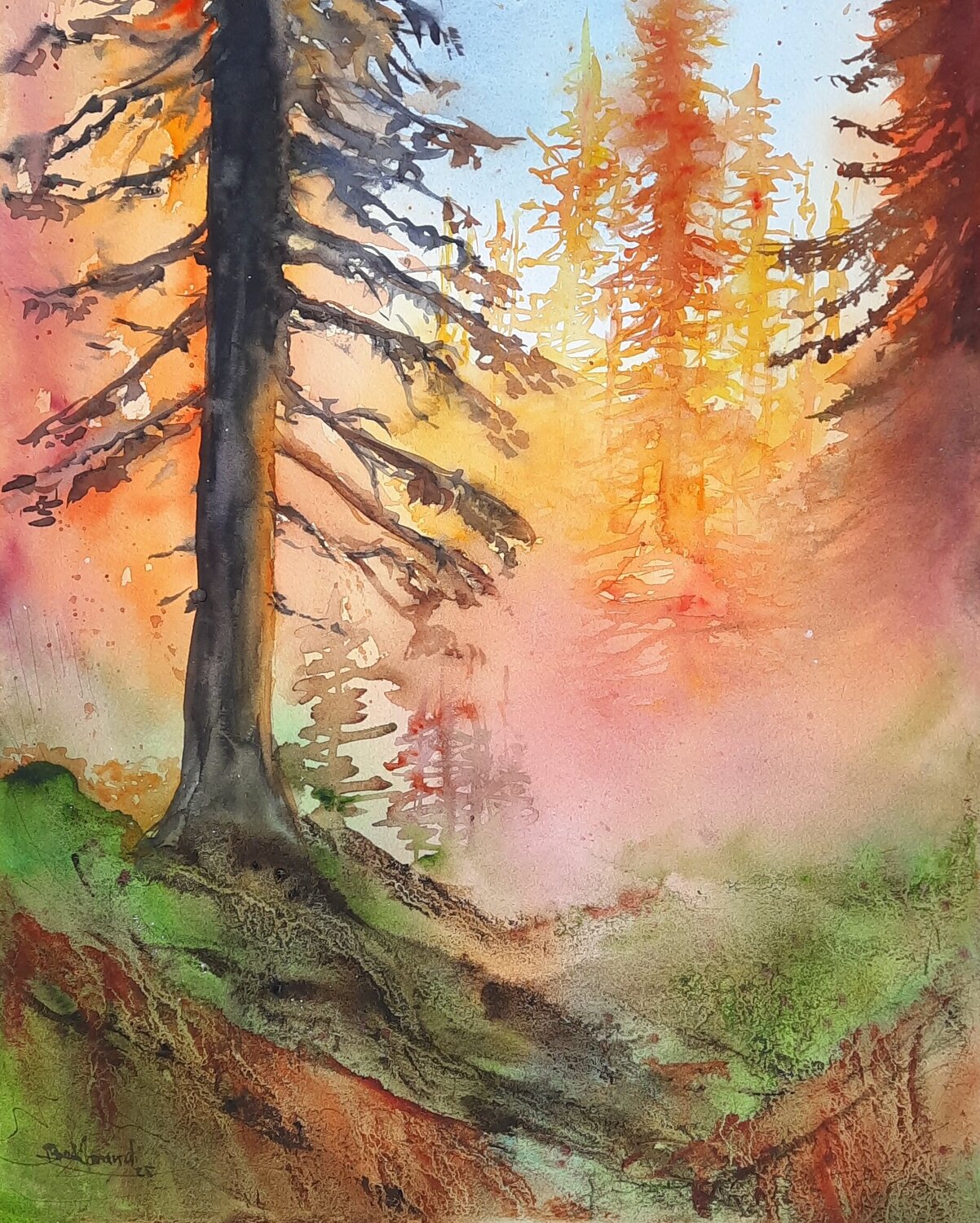 Tramonto nel bosco Paola Morandi Original painting for sale