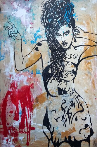 Amy Winehouse on the wall by Ole Müller, Painting for Sale on Select