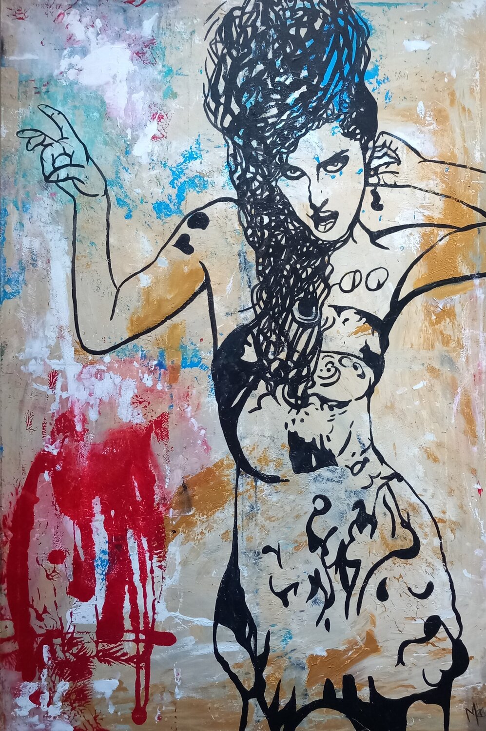 Amy Winehouse on the wall Ole Müller Original painting for sale