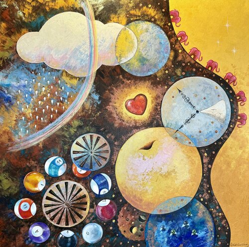 Steampunk Love Fantasy Original Painting 100x100 Mechanics of Love Large Modern Artwork by Nataliya Rozhdestvenskaya, Painting for Sale on Select