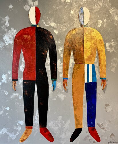 Inspired by Kazimir Malevich “Athletes “ Original Painting 120/100 by Nataliya Rozhdestvenskaya, Painting for Sale on Select