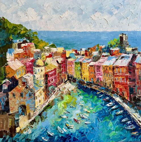 Cinque Terre Italy Impasto Oil Painting by Nataliya Rozhdestvenskaya, Painting for Sale on Select