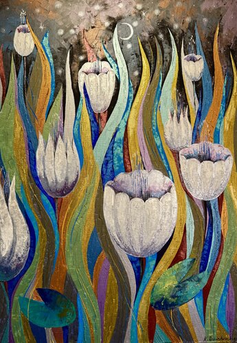 Lunar Garden 100x70 Original Painting by Nataliya Rozhdestvenskaya, Painting for Sale on Select