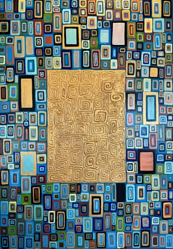 Turquoise Symphony Inspired by Gustav Klimt 100x70 Original Painting by Nataliya Rozhdestvenskaya, Painting for Sale on Select