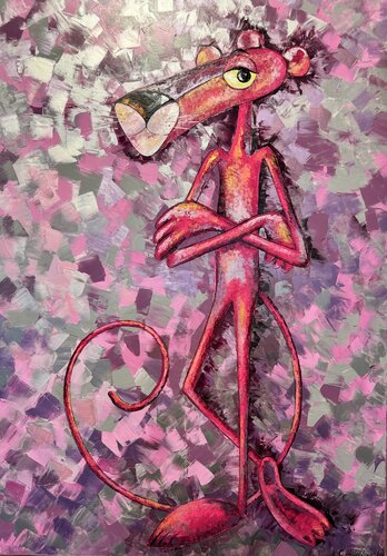 Pink Panther Original Painting 100x70  Pop Art Modern Large Painting by Nataliya Rozhdestvenskaya, Painting for Sale on Select