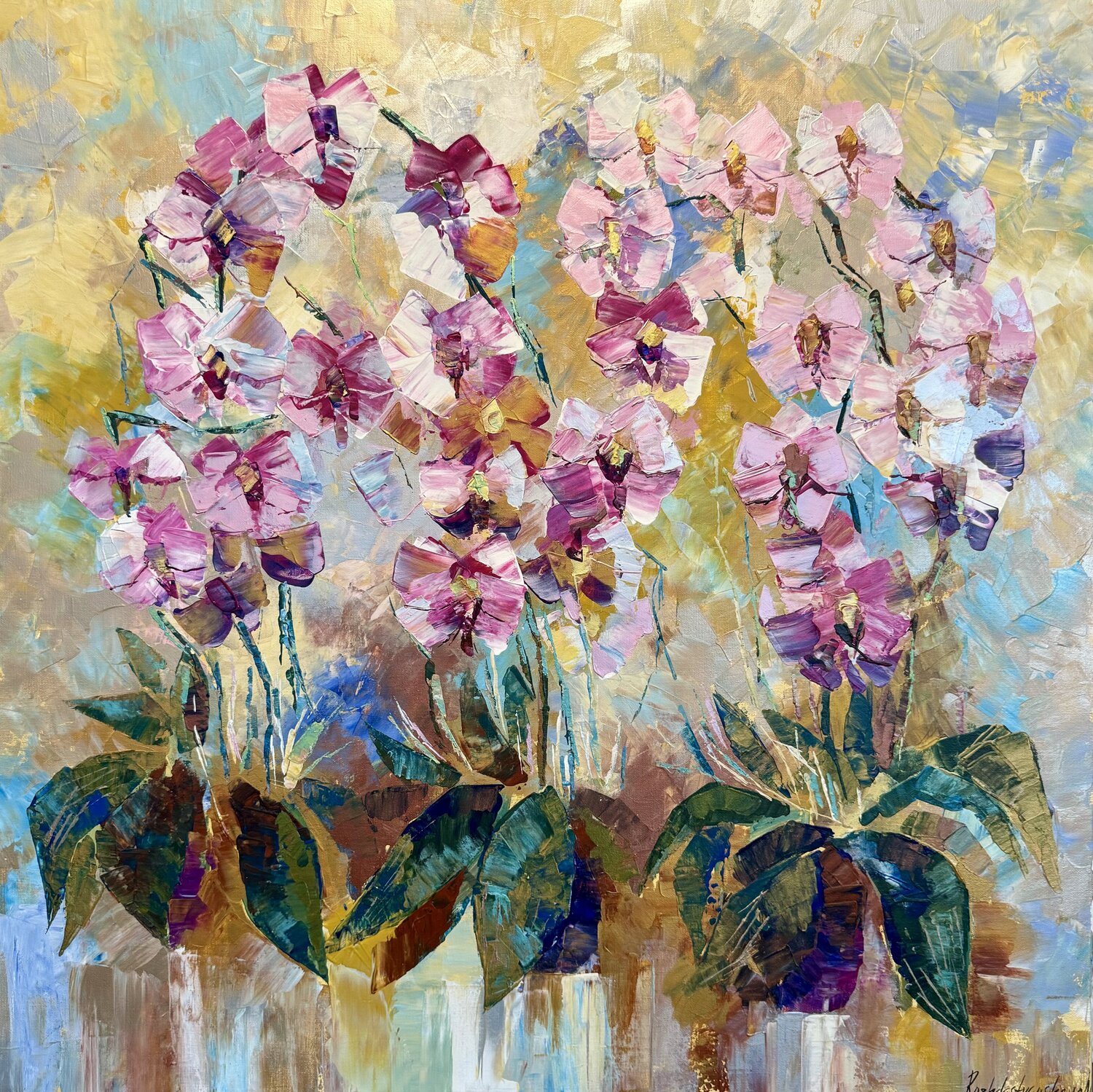 Orchid Painting Original Artwork 80x80 Flowers Modern Large Art Nataliya Rozhdestvenskaya Original painting for sale