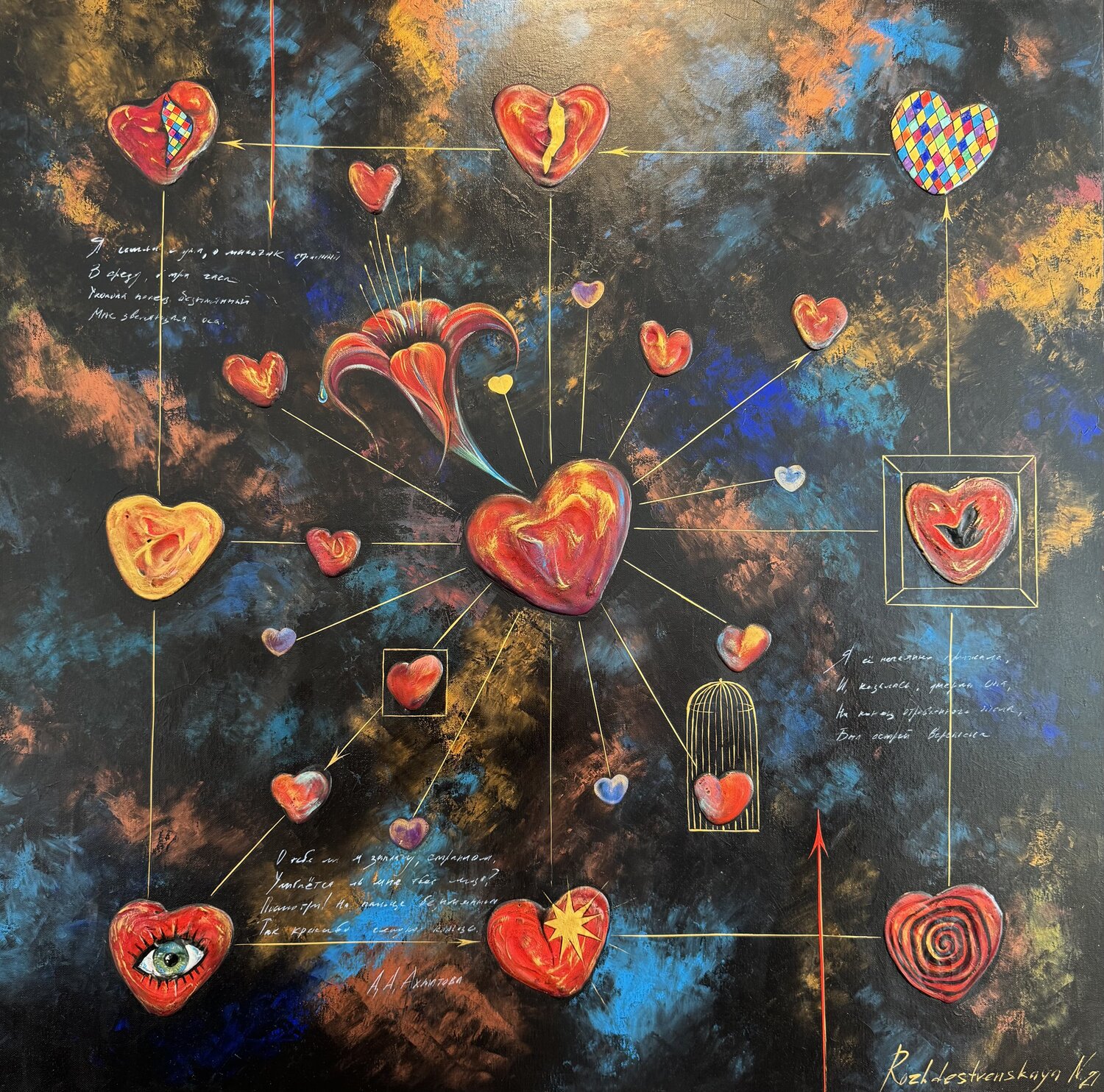 Connection Original Contemporary Painting 100x100 Nataliya Rozhdestvenskaya Original painting for sale