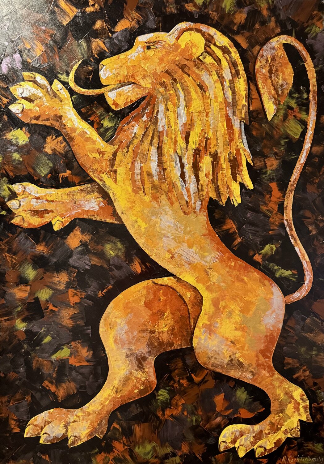 Lion Original Painting 100/70 Heraldic charge-inspired Nataliya Rozhdestvenskaya Original painting for sale