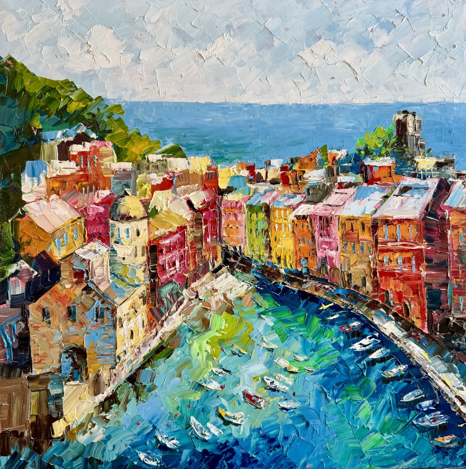 Cinque Terre Italy Impasto Oil Painting Nataliya Rozhdestvenskaya Original painting for sale