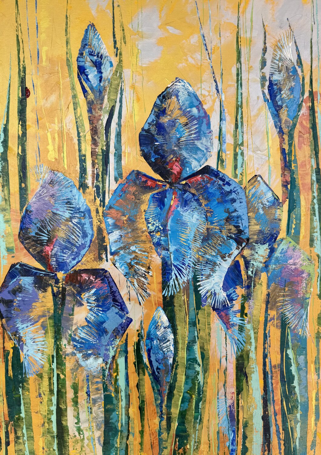 Irises on the Golden Original Painting Nataliya Rozhdestvenskaya Original painting for sale