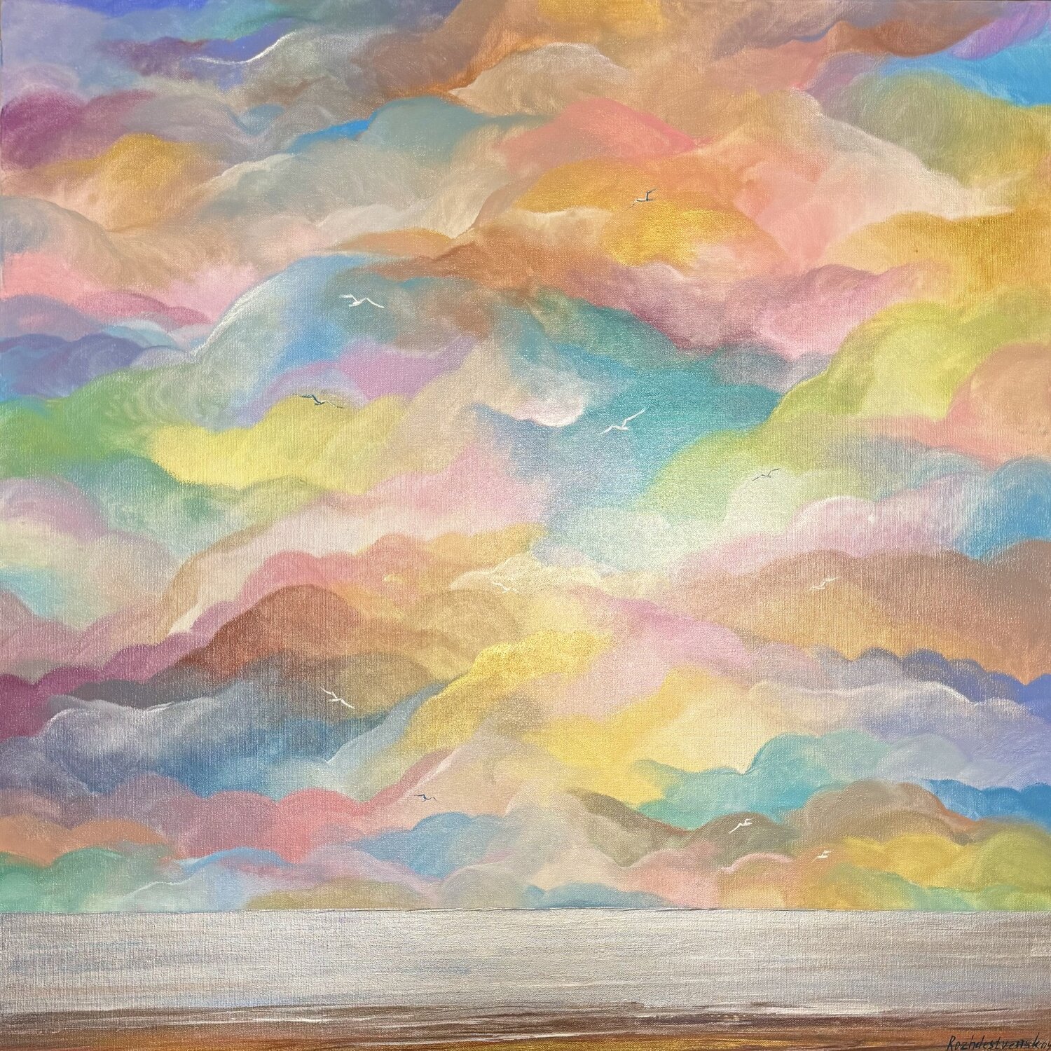 Vanilla Sky Original Painting 80x80 Cloud Dancer Nataliya Rozhdestvenskaya Original painting for sale