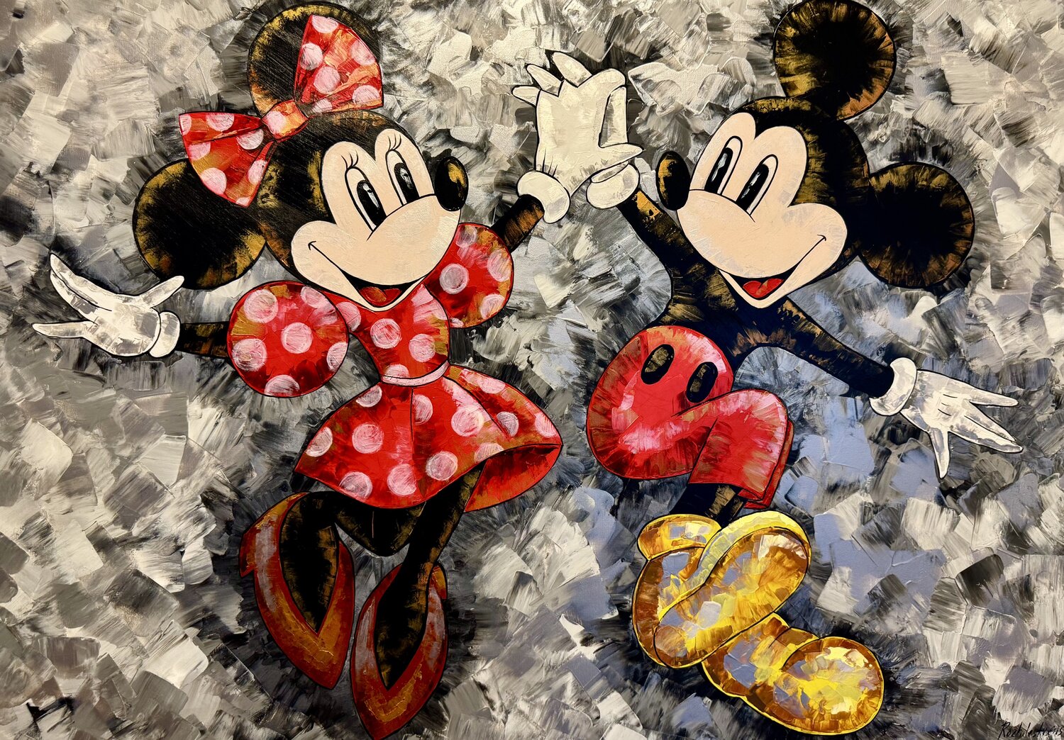 Mickey Mouse and Minnie Mouse Dancing Painting Original Artwork 100x70 Pop Art large Painting Nataliya Rozhdestvenskaya Original painting for sale