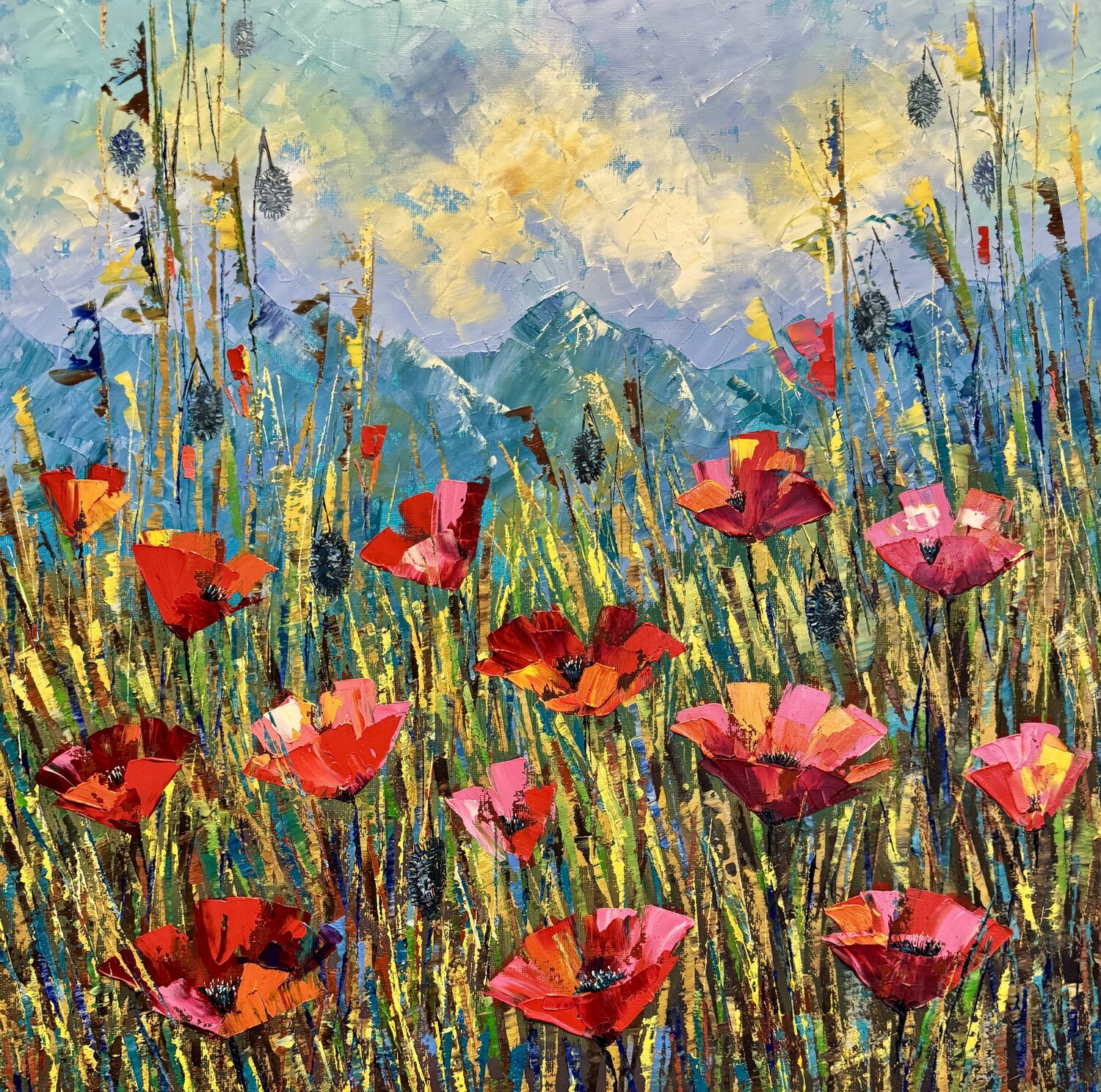 Poppy Field Original Oil Impasto Painting Flower Field Nataliya Rozhdestvenskaya Original painting for sale